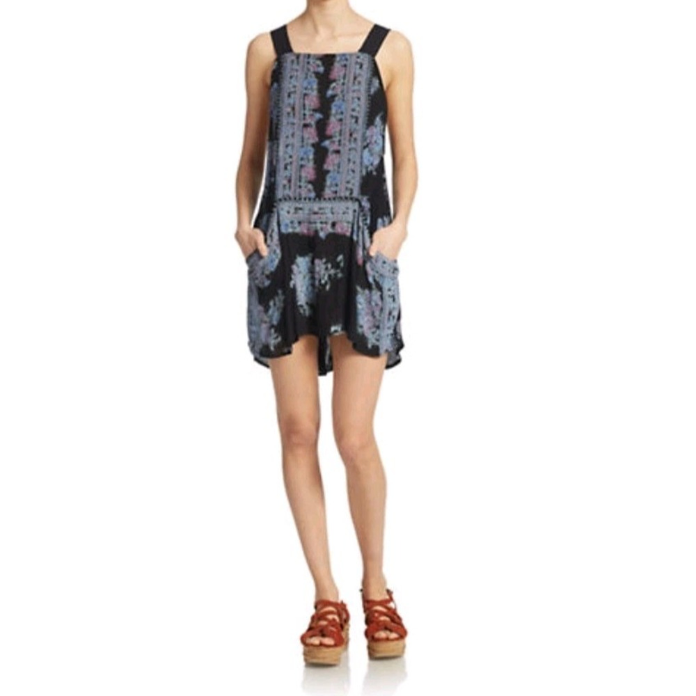 Free People Womens Small Paradise Song Tunic‎ Dress Floral Pockets Boho Black
